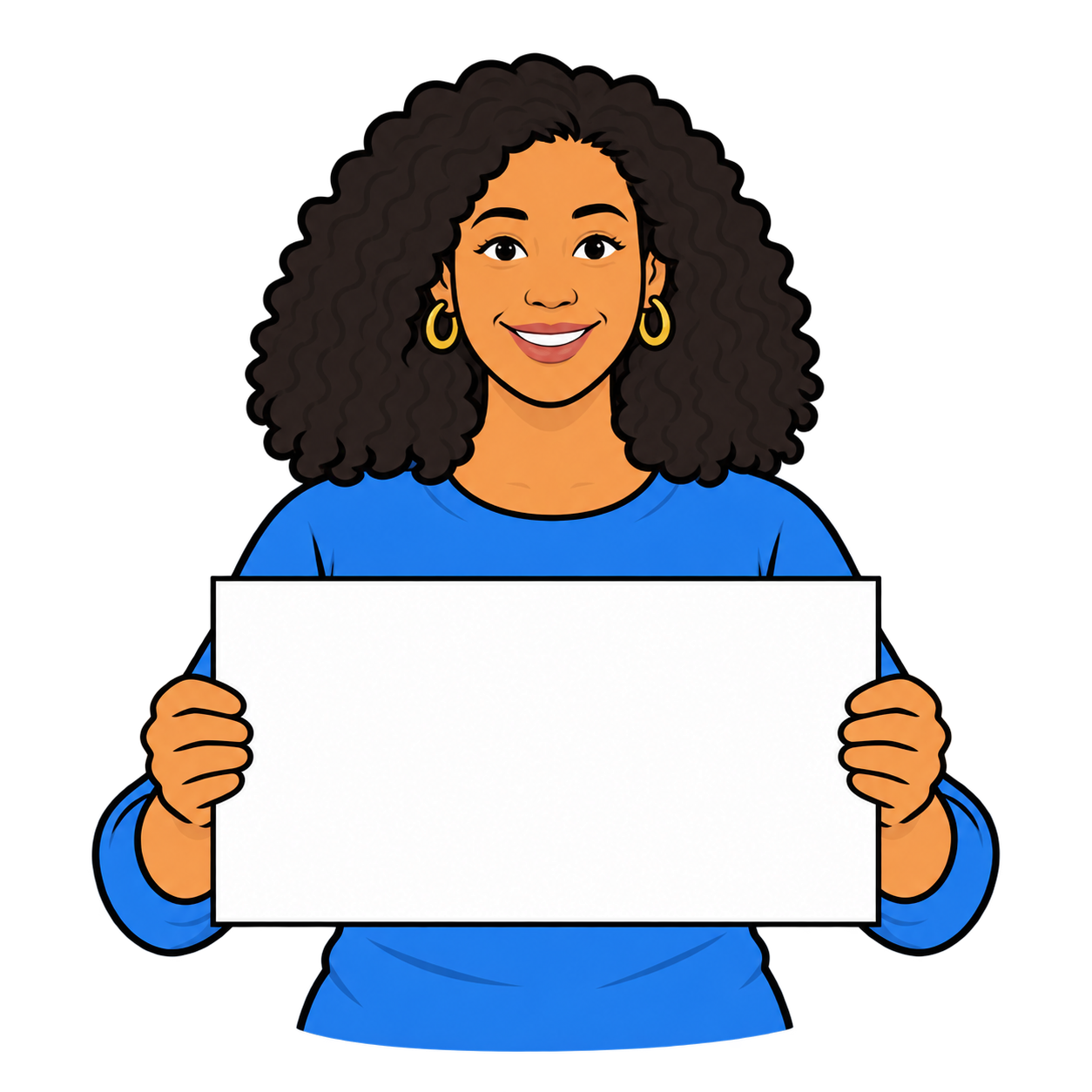 Illustrated respondent facing forward and holding a white sign.