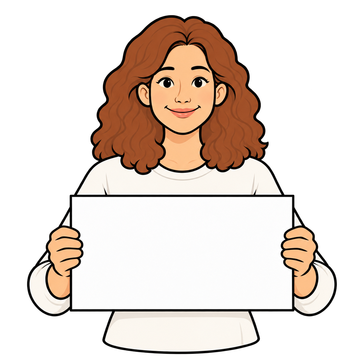 Illustrated respondent facing forward and holding a white sign.