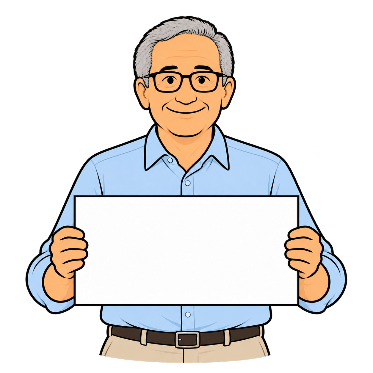 Illustrated respondent facing forward and holding a white sign.