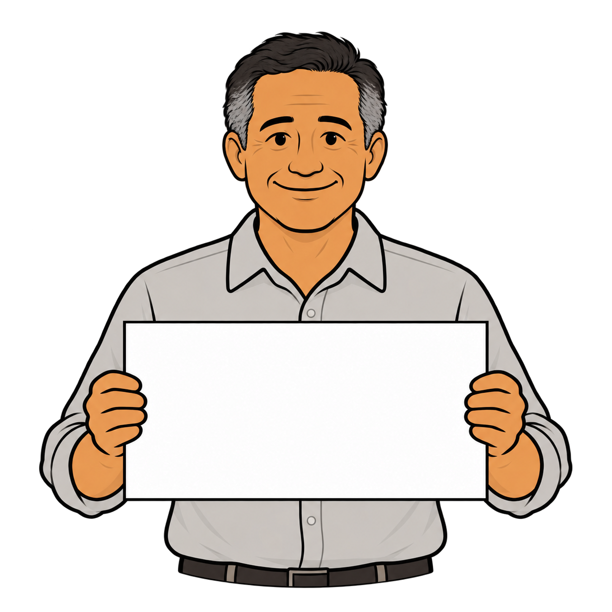 Illustrated respondent facing forward and holding a white sign.