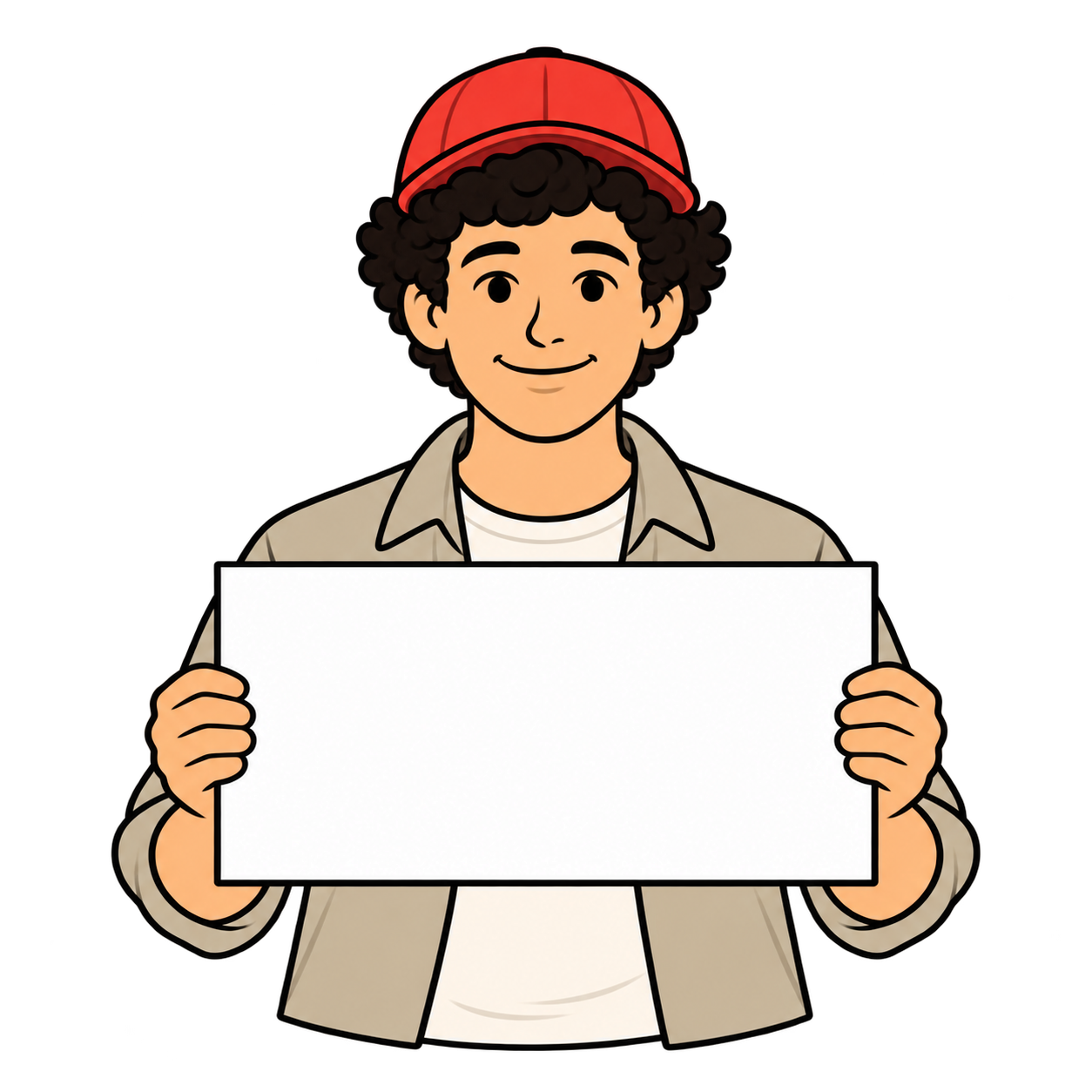 Illustrated respondent facing forward and holding a white sign.